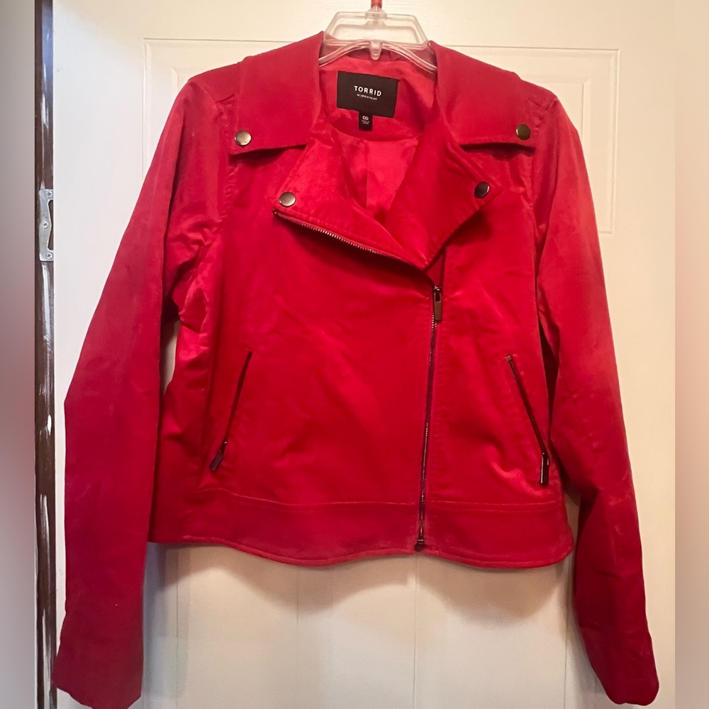 Torrid Bold Red velveteen moto jacket size 00.